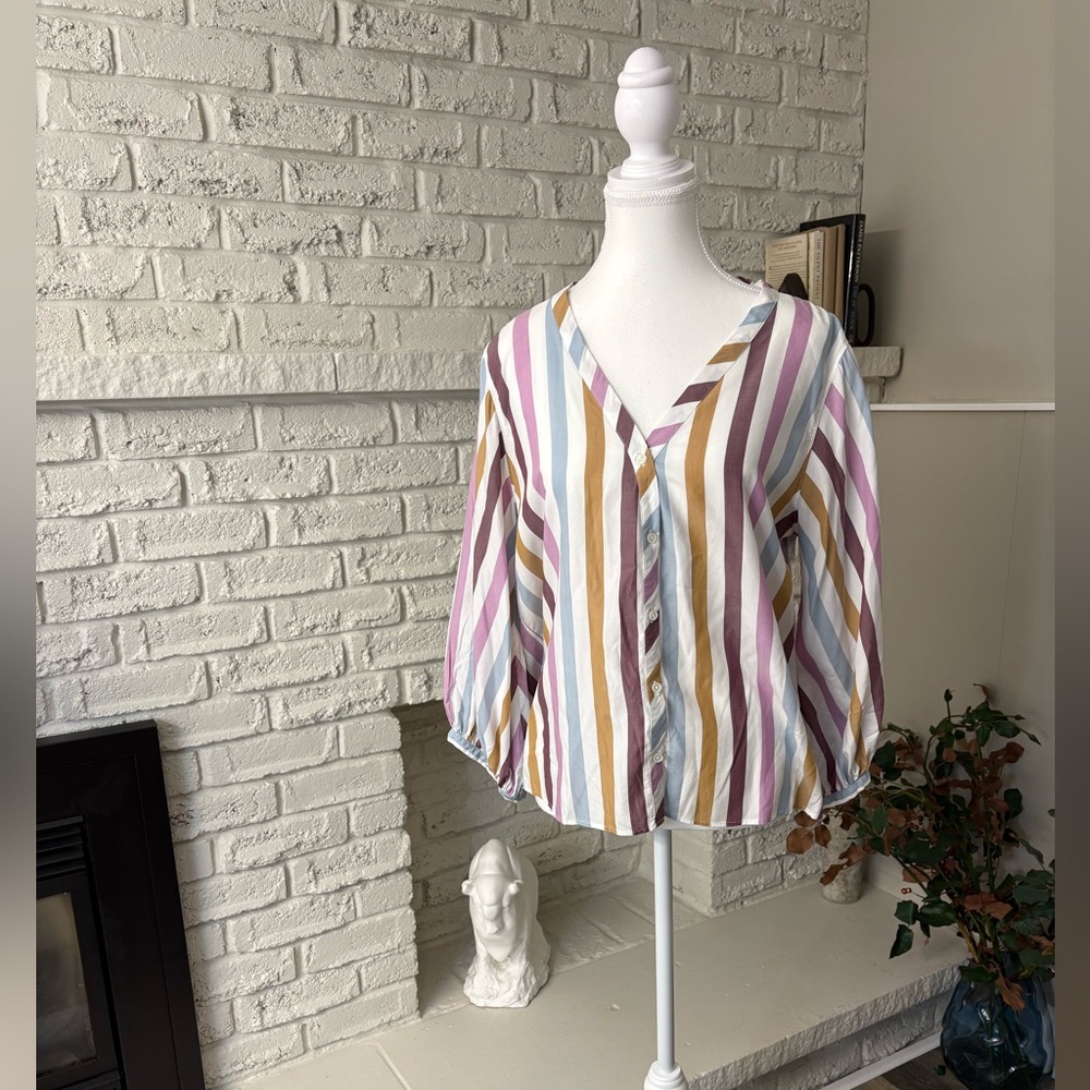 Stenstroms Sweden Anna Striped Blouse 100% Tencel - Size 42 (Fits like Large)